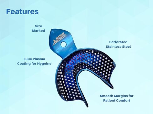 ARTMAN Instruments Dental Impression Trays – Plasma-Coated Metallic Blue Set of 6 Stainless Steel, Perforated, Autoclavable Trays (Small/Medium/Large – Upper & Lower) in Kuwait