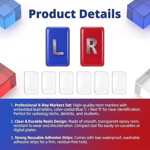 2Pcs Xray Markers with Lead L & R Letters, Clear Epoxy Resin Rectangle Xray Markers Includes 6Pcs Adhesive Strips Reusable & Washable in Kuwait