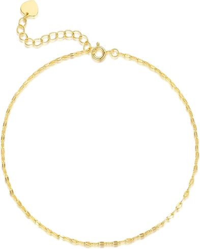 Gold Anklets for Women Ankle Bracelets for Women 14K Gold Anklets for Womens Golden Anklet Bracelets for Womens Ankle Bracelet Ankles Clean Double Lips Chain Design Anklet Bracelet 9.6+1.4in in Saudi Arabia