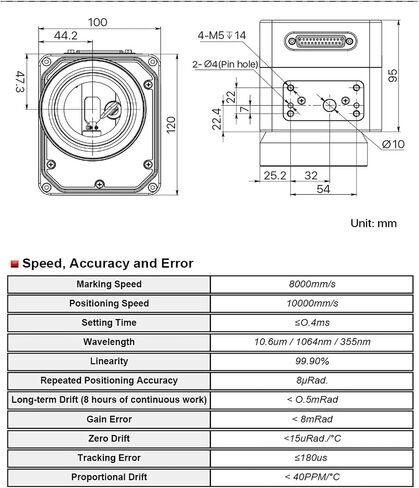 1PCS RC1001 CO2 & Fiber Scan Galvo Head Set 10.6Um 1064nm Apeature 10mm Galvanometer Scanner with Power Supply(Fiber 1064nm) in Kuwait