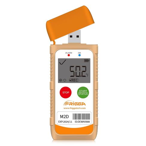 Frigga M2D مسجل بيانات درجة الحرارة القابل لإعادة الاستخدام، متعدد الاستخدامات USB، مسجل درجة الحرارة الرقمي 14400 نقطة، مسجل حرارة الثلاجة عالي الدقة، تقرير PDF CSV in Kuwait