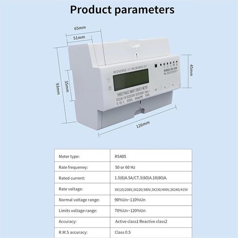 DTS238-7W Three Phase DIN Rail kWh Meter, 10(80) A 230/400V LCD RS485 in Kuwait