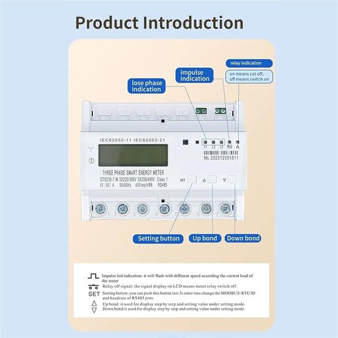 DTS238-7W Three Phase DIN Rail kWh Meter, 10(80) A 230/400V LCD RS485 in Kuwait