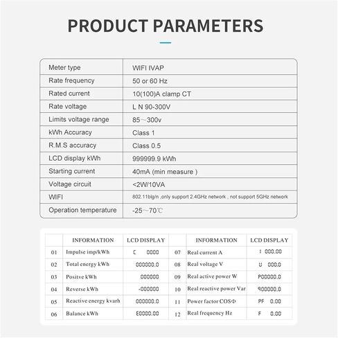 1P+N 65A Tuya WiFi Bi-Directional Energy Meter, Solar PV kWh Monitor in Kuwait