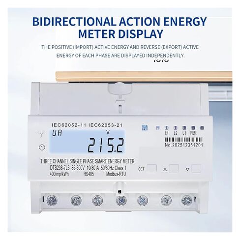 DTS238-7L3 DIN Rail 3-Circuit Single Phase kWh Meter, 80A 85-300V LCD RS485 in Kuwait