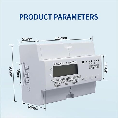 DTS238-7L3 DIN Rail 3-Circuit Single Phase kWh Meter, 80A 85-300V LCD RS485 in Kuwait