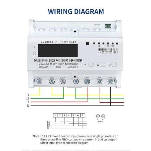 DTS238-7L3 DIN Rail 3-Circuit Single Phase kWh Meter, 80A 85-300V LCD RS485 in Kuwait