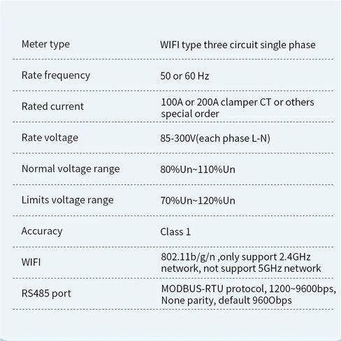 DTS238-2L3W WiFi 3-Circuit Single Phase kWh Meter, 100A 85-300V LCD RS485 in Kuwait