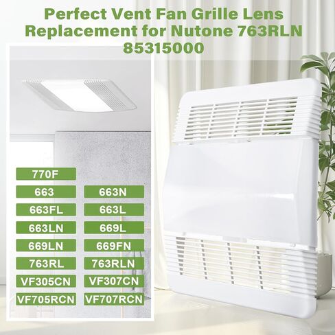 مصبغة وعدسة لاستبدال غطاء مروحة عادم الحمام Broan-Nutone 763RL 769RL، 85315000 قطع غيار غطاء مروحة التهوية تناسب 663، 663N، 663FL، 663L، 663LN، 669L، 669LN، 669FN، 770F in Kuwait