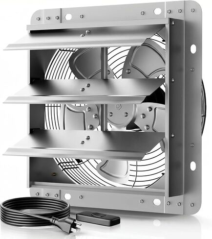 12" Shutter Exhaust Fan - Heavy Duty AC Motor, 1470 CFM Airflow | Industrial AC roller motor fan for 24/7 use. Heavy-duty steel blades. Rust-resistant. Independent power switch. 10-year life. in Kuwait