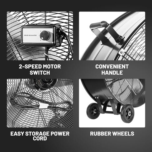NORTHSKY 42 IN Drum Fan, MAX 30,000 CFM Shop Fan Heavy Duty, 2-Speed, 1/2 HP Powerful Motor, 8 IN Wheels, for Workshop, Factory, Warehouse, Garage, UL Listed in Kuwait
