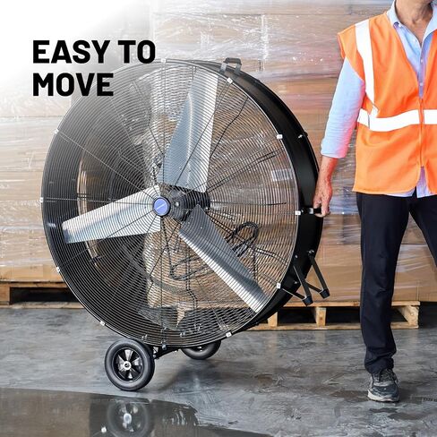 NORTHSKY 42 IN Drum Fan, MAX 30,000 CFM Shop Fan Heavy Duty, 2-Speed, 1/2 HP Powerful Motor, 8 IN Wheels, for Workshop, Factory, Warehouse, Garage, UL Listed in Kuwait