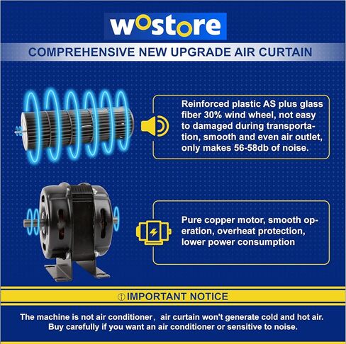 ستارة هواء Wostore مقاس 36 بوصة للمداخل - تمنع الذباب والحشرات والحرارة | سرعتان 1357 CFM، مفتاح باب عن بعد ومغناطيسي، معتمد من CE، تجاري ومنزلي، 110 فولت in Kuwait