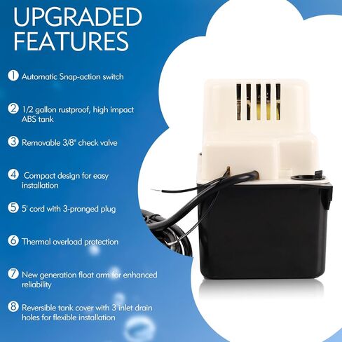 Condensate Removal Pump, 80 GPH 1/30 HP Automatic Condensate Pump for HVAC, AC Condensate Removal for Air Conditioner, Dehumidifier, Furnace in Kuwait