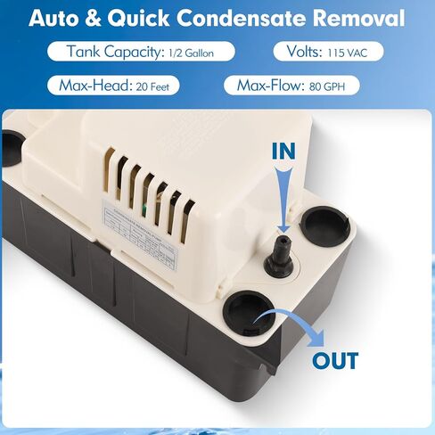 Condensate Removal Pump, 80 GPH 1/30 HP Automatic Condensate Pump for HVAC, AC Condensate Removal for Air Conditioner, Dehumidifier, Furnace in Kuwait