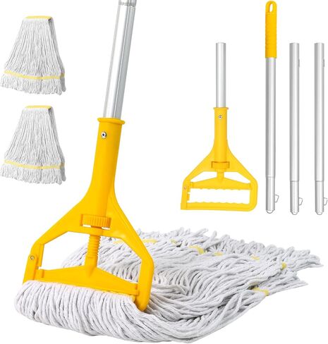 Commercial Mop Heavy Duty Industrial Mop- 3 Extra Large Cotton Looped Heads, 61" Aluminum Handle Mops for Concrete/Tile/Garage Floors-Home, Kitchen in Kuwait