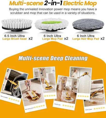 qimedo 6000mAh Battery Cordless Electric Mop M3 Pro, 800RPM Electric Power Scrubber & Mops for Floor Cleaning, Automatic Spin Mops with Smart Display,Rotating Mop with LED Light & Water Spray in Kuwait