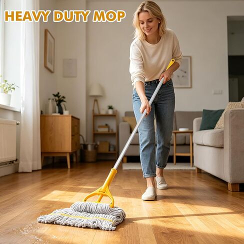 Commercial Mop Heavy Duty Industrial Mop- 3 Extra Large Cotton Looped Heads, 61" Aluminum Handle Mops for Concrete/Tile/Garage Floors-Home, Kitchen in Kuwait