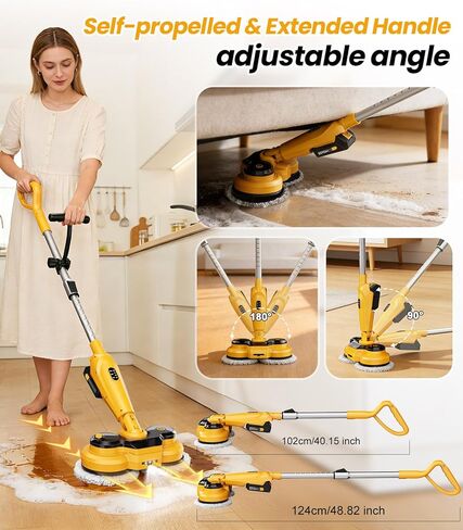 qimedo 6000mAh Battery Cordless Electric Mop M3 Pro, 800RPM Electric Power Scrubber & Mops for Floor Cleaning, Automatic Spin Mops with Smart Display,Rotating Mop with LED Light & Water Spray in Kuwait