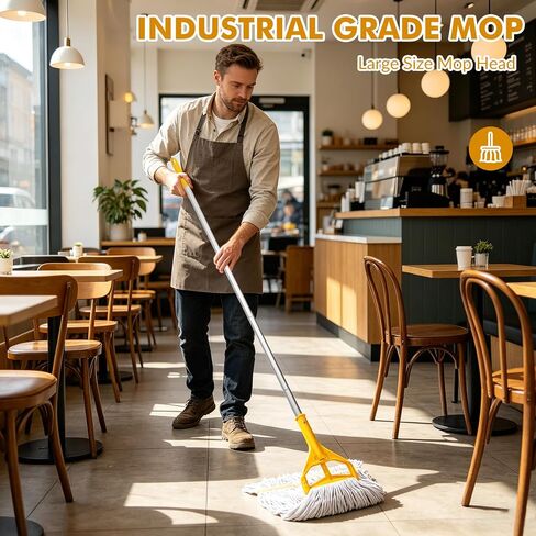 Commercial Mop Heavy Duty Industrial Mop- 3 Extra Large Cotton Looped Heads, 61" Aluminum Handle Mops for Concrete/Tile/Garage Floors-Home, Kitchen in Kuwait