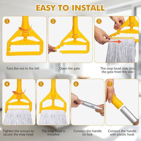 Commercial Mop Heavy Duty Industrial Mop- 3 Extra Large Cotton Looped Heads, 61" Aluminum Handle Mops for Concrete/Tile/Garage Floors-Home, Kitchen in Kuwait
