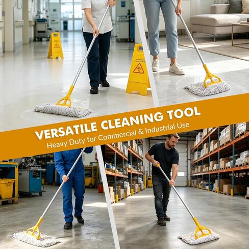 Commercial Mop Heavy Duty Industrial Mop- 3 Extra Large Cotton Looped Heads, 61" Aluminum Handle Mops for Concrete/Tile/Garage Floors-Home, Kitchen in Kuwait