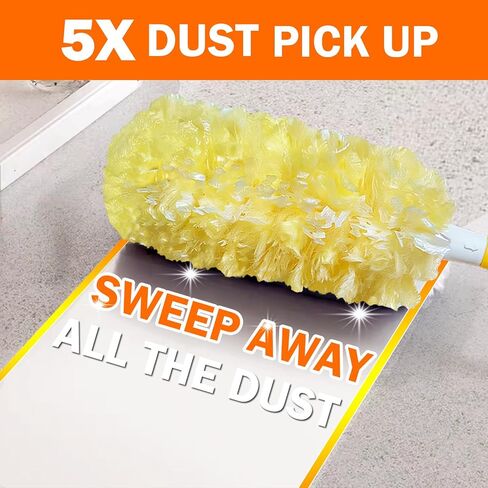 60 Heavy Duty Duster Refills for Swiffer Duster, 3 ft Extendable Handle + 1 Short Handle, Multisurface 360 Dusters kit for Dusting Furniture, Ceiling Fans, Blinds, Corners, Yellow in Kuwait