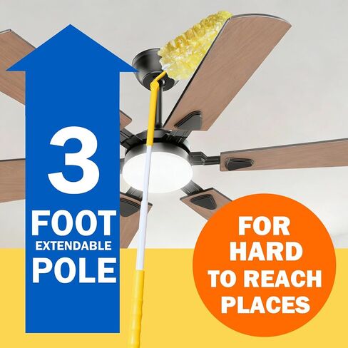 60 Heavy Duty Duster Refills for Swiffer Duster, 3 ft Extendable Handle + 1 Short Handle, Multisurface 360 Dusters kit for Dusting Furniture, Ceiling Fans, Blinds, Corners, Yellow in Kuwait
