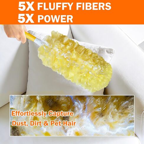 60 Heavy Duty Duster Refills for Swiffer Duster, 3 ft Extendable Handle + 1 Short Handle, Multisurface 360 Dusters kit for Dusting Furniture, Ceiling Fans, Blinds, Corners, Yellow in Kuwait