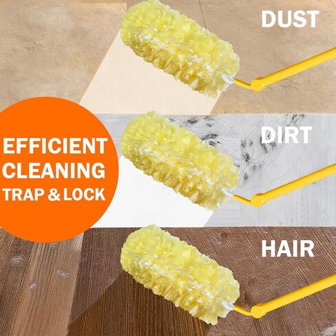 60 Heavy Duty Duster Refills for Swiffer Duster, 3 ft Extendable Handle + 1 Short Handle, Multisurface 360 Dusters kit for Dusting Furniture, Ceiling Fans, Blinds, Corners, Yellow in Kuwait