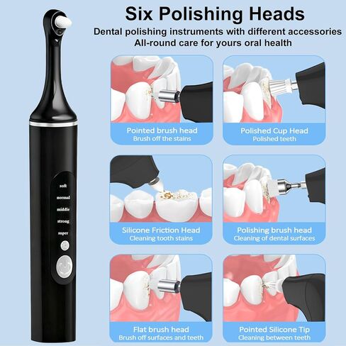 YOFOTHS Tooth Polisher, Rechargeable Teeth Polisher for Daily Cleaning, Whitening and Polishing, Electric Dental Teeth Polishing with LED Light, 6 Brush Heads, 5 Speed Modes, Waterproof in Kuwait