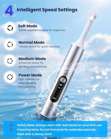 Tooth Polisher, Electric Rechargeable Teeth Polishing Kit with LED Auxiliary Light, 6 Brush Heads & 5 Polish Paste, 4 Modes, IPX6 Waterproof, Easy to Use Tooth Polishing Tool for Home（Sliver） in Saudi Arabia