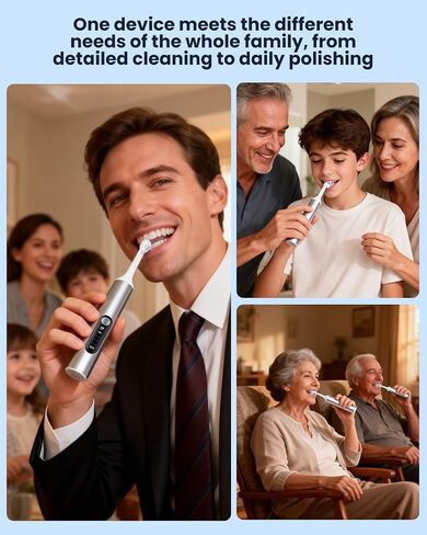 Tooth Polisher, Electric Rechargeable Teeth Polishing Kit with LED Auxiliary Light, 6 Brush Heads & 5 Polish Paste, 4 Modes, IPX6 Waterproof, Easy to Use Tooth Polishing Tool for Home（Sliver） in Saudi Arabia