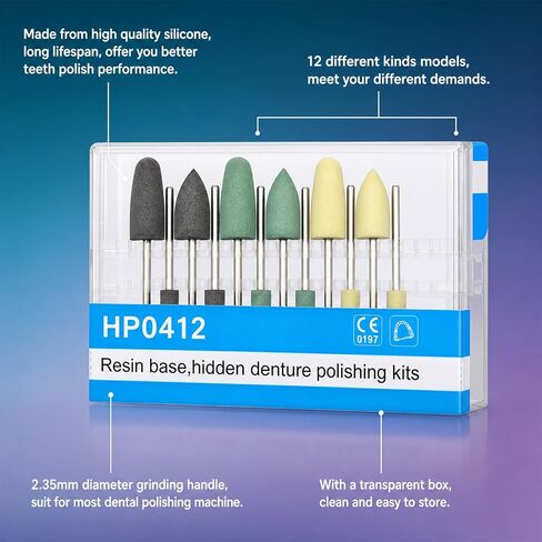 12Pcs Denture Polishing Heads 3/32" Shaft Resin Base Acrylic Silicone Composite Polishing Kit 2.35mm in Kuwait