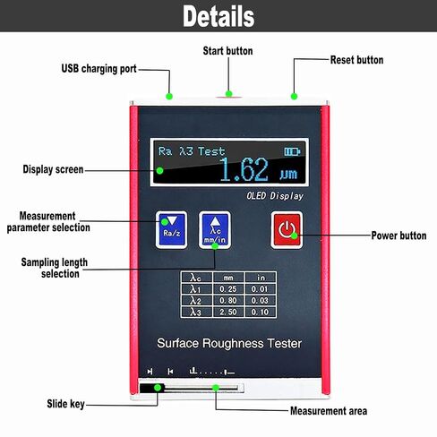 Portable Surface Roughness Tester Meter Accurate Tool to Measure Ra, Rz, Rq, Rt with Profilometer Surface Roughness Gauge in Kuwait