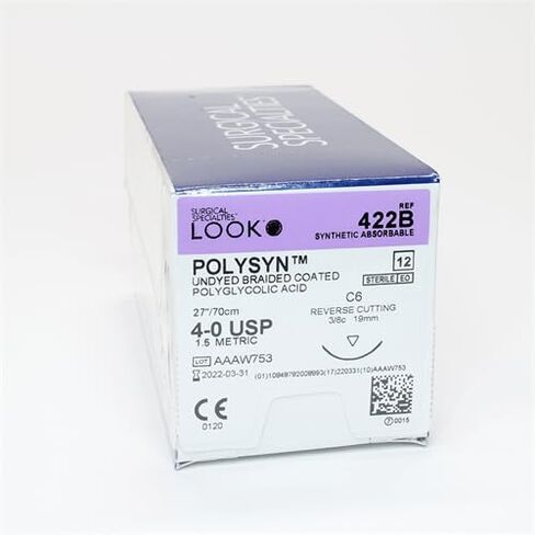 Look X422B PolySyn 4-0 غرز غير مصبوغة قابلة للامتصاص 27 بوصة C6 3/8 قطع عكسي دائري 19 مم 12/Pk in Kuwait