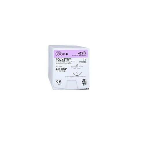 Look X422B PolySyn 4-0 غرز غير مصبوغة قابلة للامتصاص 27 بوصة C6 3/8 قطع عكسي دائري 19 مم 12/Pk in Kuwait