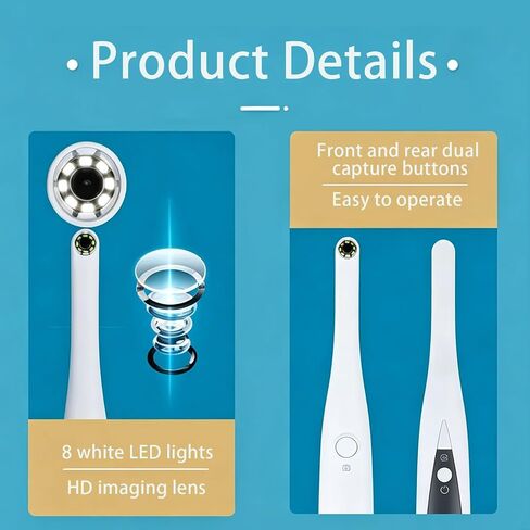كاميرا داخل الفم بدقة 13 ميجابكسل وعدسة رقيقة للغاية مقاس 4.8 مم لطب الأسنان | وصلة USB 2.0، 8 مصابيح LED، أزرار التقاط مزدوجة تعمل مع Eaglesoft، Dexis، Apeteryx، Carestream، Tigerview والمزيد in Kuwait