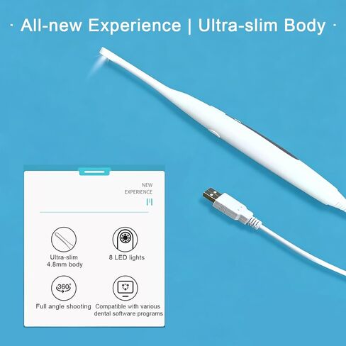 كاميرا داخل الفم بدقة 13 ميجابكسل وعدسة رقيقة للغاية مقاس 4.8 مم لطب الأسنان | وصلة USB 2.0، 8 مصابيح LED، أزرار التقاط مزدوجة تعمل مع Eaglesoft، Dexis، Apeteryx، Carestream، Tigerview والمزيد in Kuwait