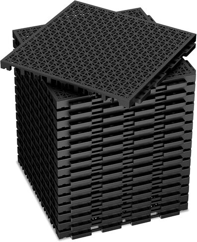 16 PCS Modular Interlocking Cushion Interlocking Floor Tiles with Hole Drainage Mat 10" x 10" Non Slip Pool Deck Mat Outdoor for Drain Deck Pool Patio Shower Kitchen Balcony (Black) in Kuwait