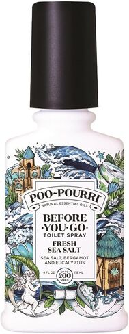 بخاخ المرحاض Poo-Pourri Before-You-Go، ملح البحر المنعش، 4 أونصة سائلة، ما يصل إلى 200 استخدام، مزيل الروائح الكريهة للحمام، نباتي مع الزيوت العطرية، للمنزل أو العمل، ملح البحر، رائحة البرغموت والأوكالبتوس، (عبوة من قطعتين) in Kuwait