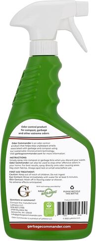 Garbage Commander Odor Commander, Odor Control Spray Bottle, 22 Ounce, Lemongrass Scent -Proudly Made in Canada in Kuwait