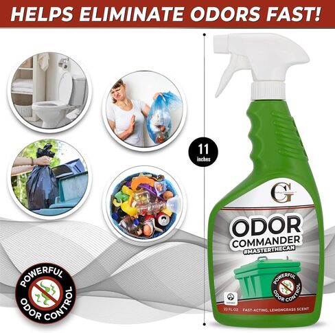 Garbage Commander Odor Commander, Odor Control Spray Bottle, 22 Ounce, Lemongrass Scent -Proudly Made in Canada in Kuwait