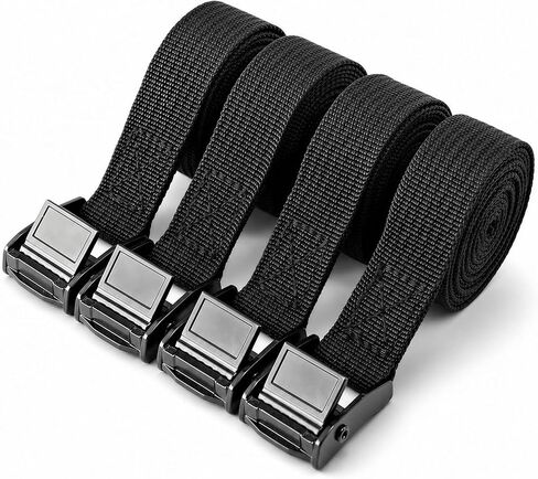 0.78" x5' Adjustable Cam Buckle Lashing Straps, Tie Down Straps for Cargo, Trucks, Luggage, Trailer, Motorcycle, 4 Pack, Black in Kuwait