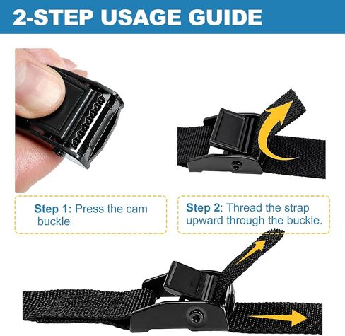 0.78" x5' Adjustable Cam Buckle Lashing Straps, Tie Down Straps for Cargo, Trucks, Luggage, Trailer, Motorcycle, 4 Pack, Black in Kuwait