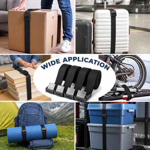 0.78" x5' Adjustable Cam Buckle Lashing Straps, Tie Down Straps for Cargo, Trucks, Luggage, Trailer, Motorcycle, 4 Pack, Black in Kuwait