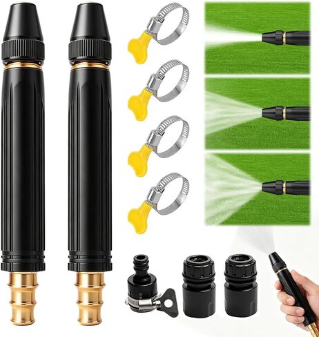 2026 Upgrade Heavy Duty High Pressure Hose Nozzle - Adjustable Booster Home High Pressure Car Wash Water Gun with Booster Nozzle, Portable Water Hose Nozzle Lawn, Garden, and Plant Watering (2pcs) in Kuwait