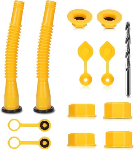 2 Pack Gas Can Spout Replacement Kit, Upgraded Leakproof Flexible Nozzles for 1/2/5/10 Gal Oil Cans, Fuel Can Spout Replacement with Vent Caps, Rubber Pad, Drill Bits in Kuwait