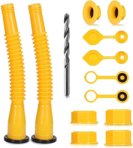2 Pack Gas Can Spout Replacement Kit, Upgraded Leakproof Flexible Nozzles for 1/2/5/10 Gal Oil Cans, Fuel Can Spout Replacement with Vent Caps, Rubber Pad, Drill Bits in Kuwait