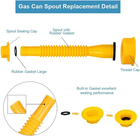 2 Pack Gas Can Spout Replacement Kit, Upgraded Leakproof Flexible Nozzles for 1/2/5/10 Gal Oil Cans, Fuel Can Spout Replacement with Vent Caps, Rubber Pad, Drill Bits in Kuwait